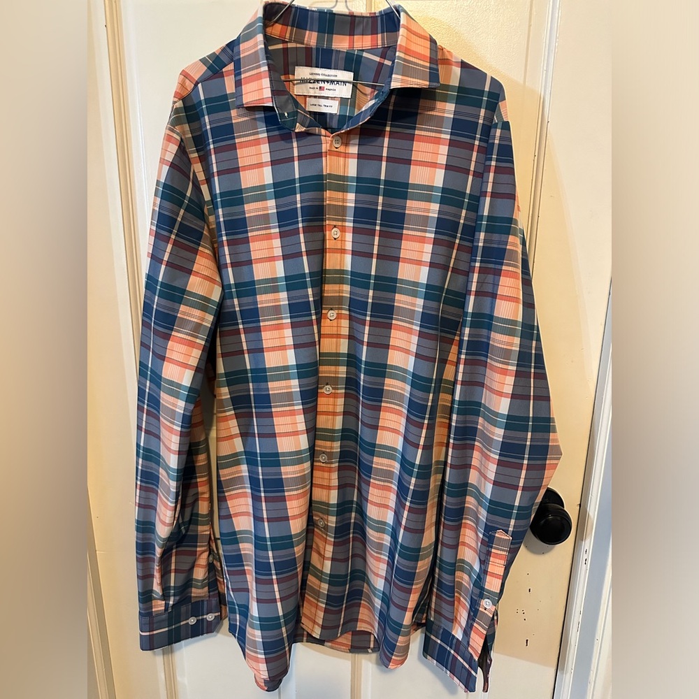 Mizzen + Main Large Tall Trim Fit‎ Mens Shirt Leeward Trim Casual Plaid